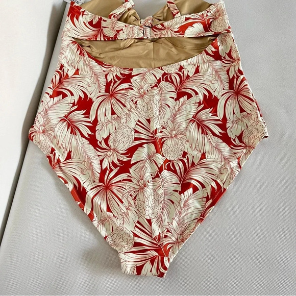 Tie-Front Keyhole Bandeau-Style One-Piece Swimsuit Size XLarge Pineapple Print - Picture 9 of 12